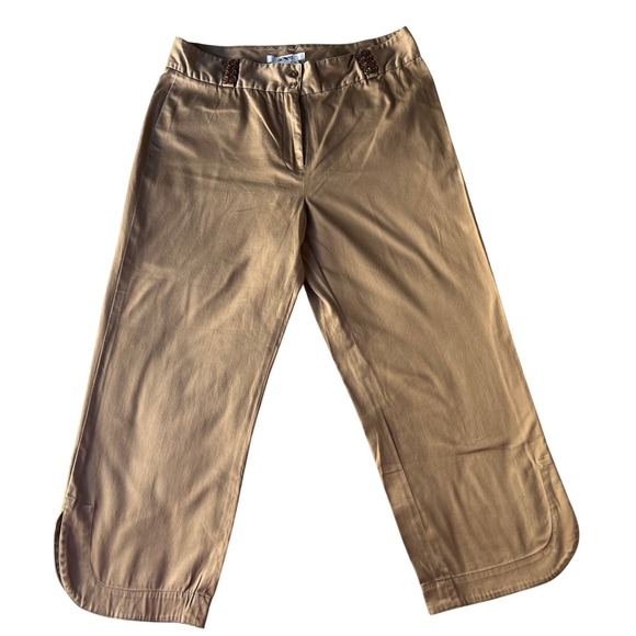 Acorn Pants - Cotton Women Camel Tan Wide Leg Crapis Button Detail Size 10 Stretch